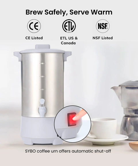 Commercial 6L Coffee Urn For Catering With Percolator Removable Filter Stainless Steel Cool Touch Handles Easy To Clean