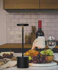 Two Pack Cordless Desk Lamp Rechargeable With 5000mAh Battery, Metal Small Table Light on dining table next to wine and fruit