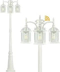 3-Head Birdcage Outdoor Lamp Post With Dusk To Dawn Sensor, Weatherproof White Street Light Pole With Clear Glass Shade