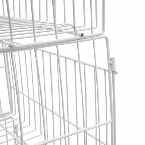 Built Tough Five Tier Rolling Wire Display Rack With Heavy Duty Caster Wheels, Angled Mesh Baskets, And Reinforced Steel Frame Designed To Handle Big Loads Smoothly For Retail Floors, Home Organization, Or Garage Gear In Fresh White