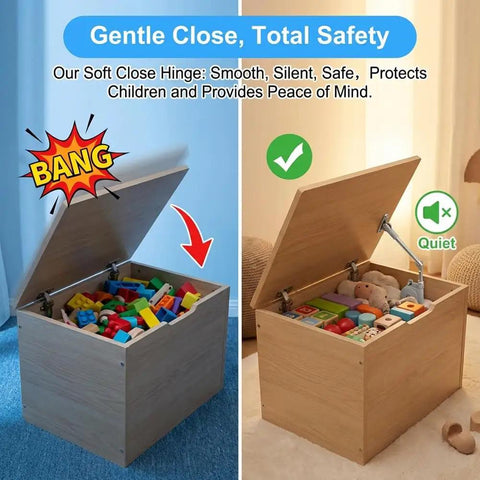 Two Pack Soft Close Lid Support Hinges With Adjustable Tension for toy boxes preventing slams and finger pinches