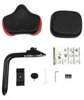 Ultra Comfy Bike Seat With Backrest For All Rides, Ride Ready Support Up To 220 Lbs, Adjustable Height, Cozy Plush Foam Cushion, Fits Trikes Electric Bikes Commuters And Stationary Bikes Black Red, with mounting hardware