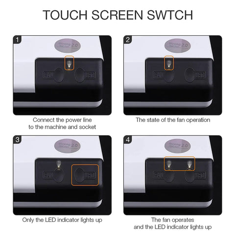 Touch control panel showing fan and LED indicators for Top Notch 60W Desktop Dust Collector Keeps Your Workshop Clean As A Pin While Crushing Dusty Jobs.
