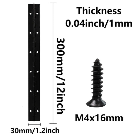 Top Shelf 4 Pack 12 Inch Black Piano Hinges Heavy Duty Continuous Metal Bar For Cabinet Doors Pianos Mailboxes Junk Drawers And Secure Storage Boxes Includes Mounting Screws with dimensions
