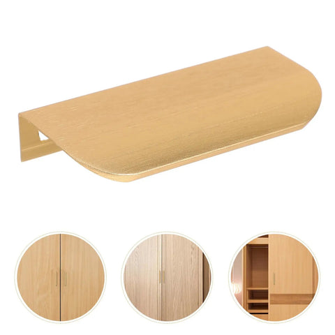 Concealed Zinc Alloy Cabinet Pull Handle Set 80mm Long Arc Edge With Brushed Gold Finish No Drill Install for furniture