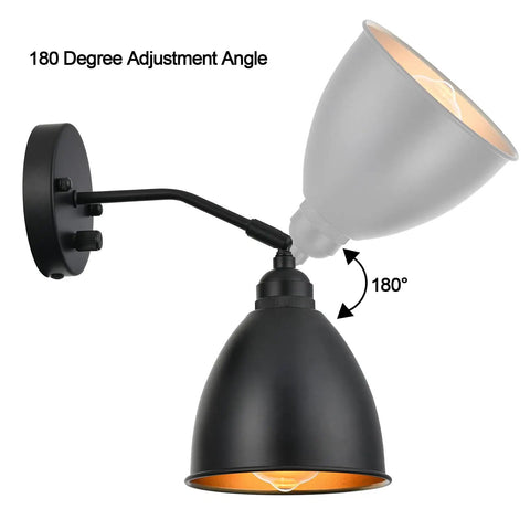 Adjustable Set Of 2 Matte Black Bell Shade Wall Sconces With Switch, Hardwired 110V Lighting Fixtures for Kitchen, Hallway, Bedroom and Shelves.