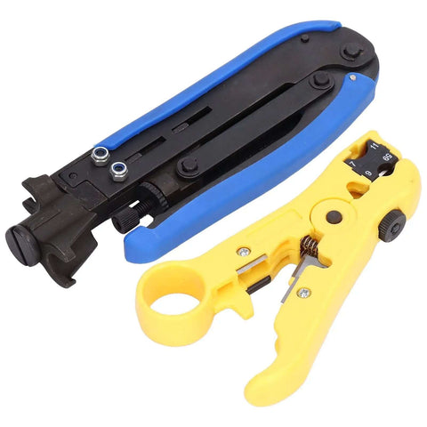 Professional Stripping And Crimping Pliers Set For Coaxial Cables RG59 RG6 RG11 Heavy Duty Cable Tool with adjustable wire stripper and ABS handle
