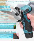 Compact 12V Cordless Angle Grinder, Wireless Power Tool For Diamond And Tile Cutting, Kickass Handheld Grinder held in hand.