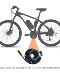 Diagram showing Electric Bicycle KT PAS 8 Magnet Speed Sensor installation on left side with waterproof 3-pin SM plug for e-bike.