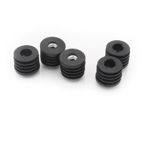 Six Pack 1.1 Inch Thread Tube Plugs With M8 Screw Holes, Black Plastic Round Nut Furniture Leg Plugs for Casters, Adjustable Height