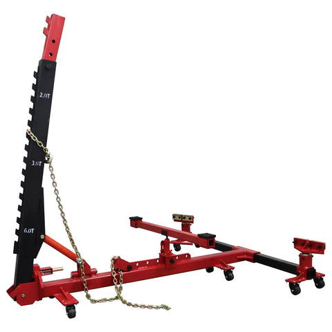 Beefy Heavy Duty Auto Body Frame Puller And Straightener With 6600 Lbs Load Capacity And 10 Ton Pulling Tower, red metal frame