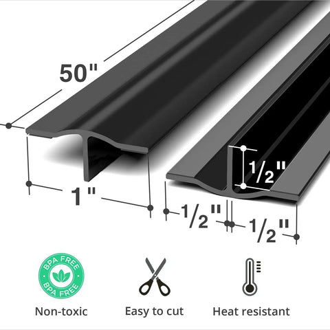 Black Premium Silicone Stove Gap Cover For Between Stove And Counter, Self Adhesive 50 Inch By 1 Inch Gap Filler, Heat Resistant