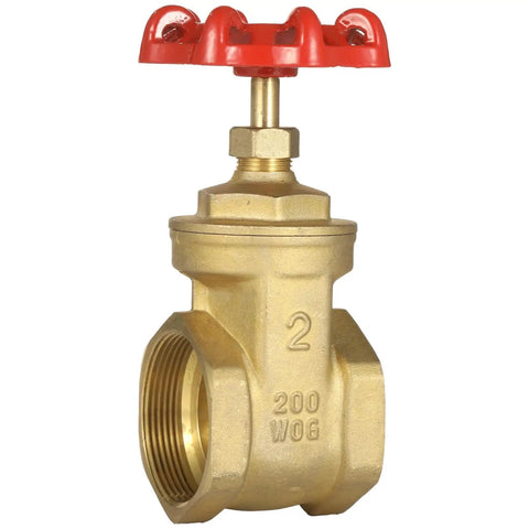 Heavy Duty 2 Inch NPT Brass Gate Valve With Red Wheel Handle Female X Female Thread Manual Rotary Shut Off Valve