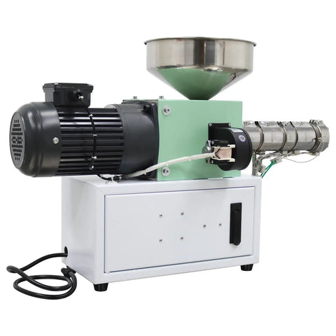 Heavy Duty Desktop Single Screw Plastic Extruder For Custom 3D Filament PEEK ABS PLA PETG TPU Material showing motor and hopper.
