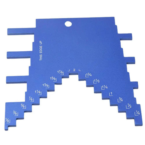2 In 1 Aluminum Step Depth Gauge For Router And Table Saw Pro Grade Adjustable Cutting Height Blue Metal Tool Front View