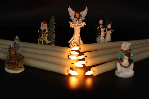 Flameless Taper Candles Set Of 8 With Remote And Timer, Real Wax 3D Wick Battery Operated Ivory Candles near holiday figurines