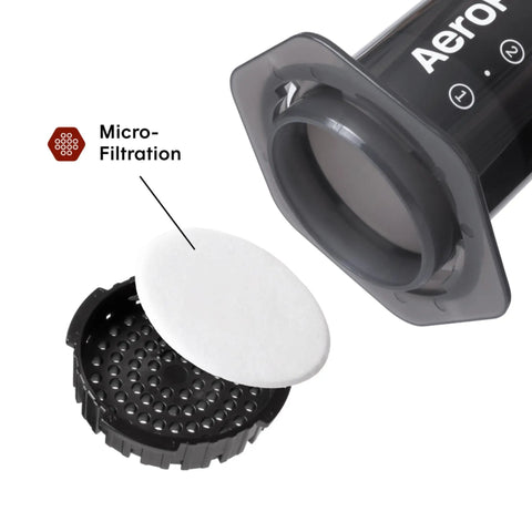 Close-up of filter and plunger detail from Barista Level Portable Coffee Maker With Chamber And Plunger And Filters For Espresso Style Brews On The Go Quick Coffee Machine That Delivers Smooth Rich Flavor Using Multiple Brew Methods In One Patented Device