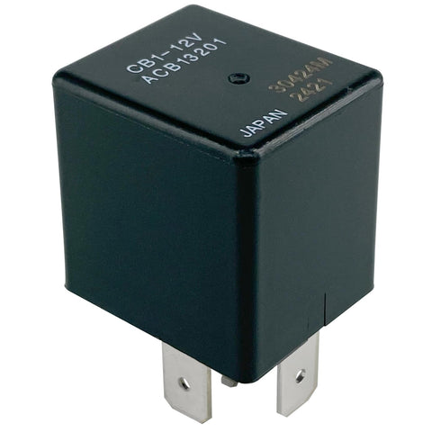 Close-up of single Beefy 12V 40A 5-Pin SPDT Relay from Relay Pack Four Pack For Automotive Systems 12VDC Power Relay Compatible With HID Lighting ABS EPS AC Fixes No Start And Dim Headlights