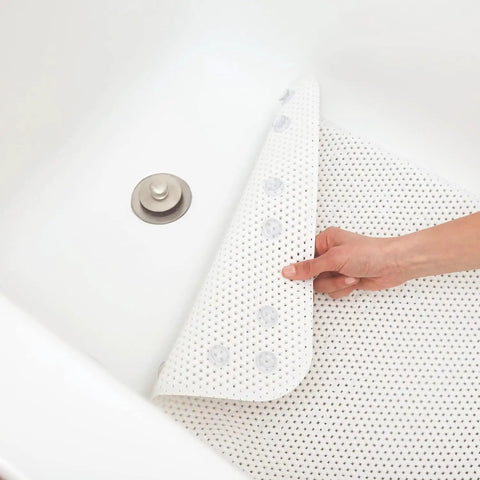 Cushy Non Slip Tub Mat With Suction Cups For Tubs 17 By 36 Inches White Machine Washable Skid Resistant With Drainage Holes