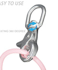 316 stainless steel swivel trigger snap hook, 2.65 in, pink cord threaded through; front view