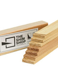 Hella Durable Kiln Dried Cedar Shims Bulk Case 420 Count Rot Resistant 8 Inch Fine Tip Wedges stacked for door leveling.