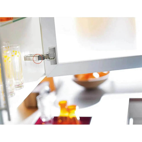 Soft Close Damper Hinges for Kitchen Cabinets and Drawers installed on a white cabinet door, showing quiet door catches and drawer stops.