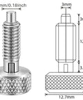 Heavy Duty Spring Plunger Pair With Zero Hassle Knurled Grip Solid Stainless Steel Quick Release Pin M6 Lock Out Assembly dimensions and details.