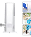 Top Shelf Transparent Acrylic Mouse Restrainer And Solid Lab Animal Holding Tube For 35 To 45 Gram Mice, view from side, shows smooth adjustment knob.
