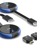 Wireless HDMI Transmitter And Receiver 4K Kit With 165Ft Range, blue and black design with HDMI connectors visible