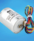 High Performance 24.4MM BLDC 6PPR Brushless Motor For DIY Robot Projects With Stable Torque Drive 12V 24V showing wires and metal casing.