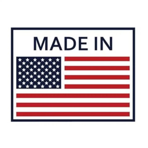 Label showing 'Made in USA' with an American flag, indicating product origin for "Shaft Alignment Clamp Set With Chain Clamp For Motors Pumps And Compressors Five To Nine Inch Posts Anodized Aluminum Precision Alignment Tool For Angular And Radial Alignment In Tough Environments."