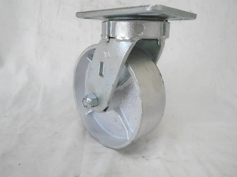 Zero Wobble Heavy Duty 6 Inch Swivel Caster With 2 Inch Semi Steel Wheel Kingpinless Roller Bearing side view with mount