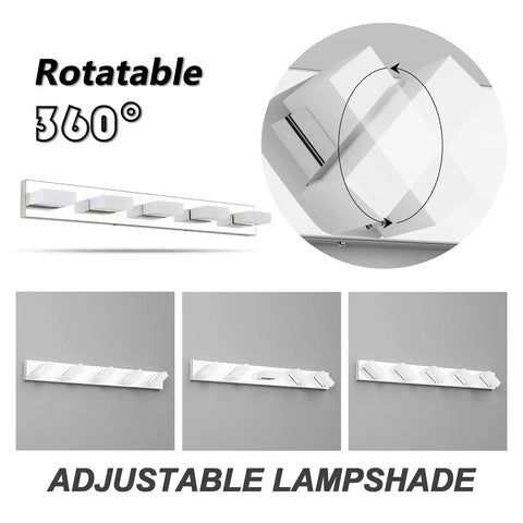 Modern Stainless Steel 3 Light LED Vanity Light Fixture With Frosted White Acrylic Shades and 360 degree rotatable option