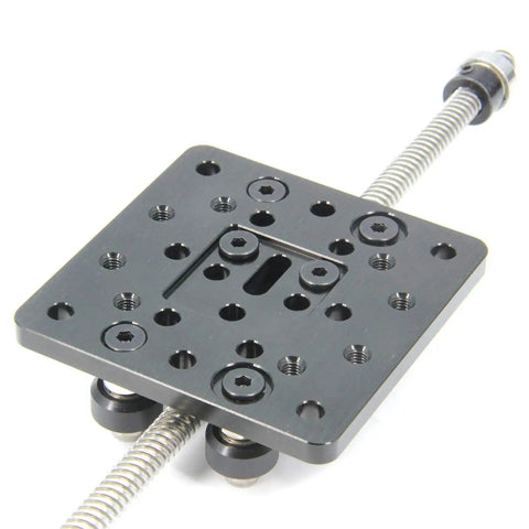 Close-up of 200mm 4080U Z Axis Screw Slide Table Linear Actuator Kit, metal construction for CNC routers, showing detailed screw plate design.