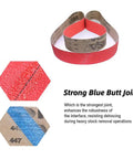 Heavy Duty 10 X 2 Inch Ceramic Cone Sanding Belts P120 Grit Expander Wheel Sleeves, red sanding sleeve detail showing strong butt joint.