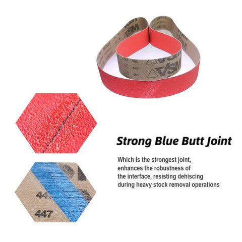 Heavy Duty 10 X 2 Inch Ceramic Cone Sanding Belts P120 Grit Expander Wheel Sleeves, red sanding sleeve detail showing strong butt joint.