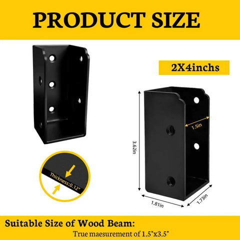 Sturdy U Shaped Deck Railing Bracket Connectors For 2x4 Lumber Actual 1.5x3.5 Inches Black Powder Coat 12 Pack For Wood Fences Pergolas And Log Cabins