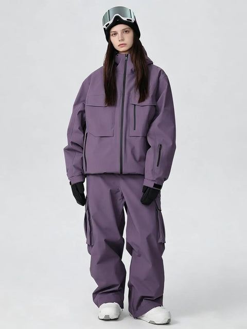 Person wearing Mens Baggy Snow Suit With Insulated Ski Jacket And Pants Set Waterproof Windproof Breathable Snowboarding Gear Loose Fit