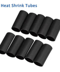 Black heat shrink tubes in two rows, non-insulated, for cable protection and insulation.