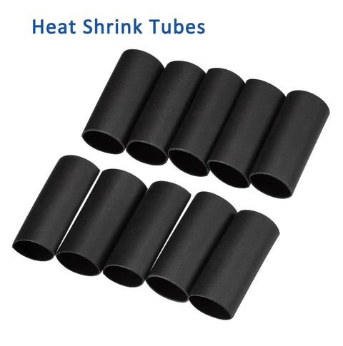 Black heat shrink tubes in two rows, non-insulated, for cable protection and insulation.