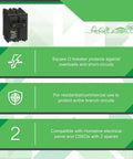 Square D 30 Amp Two Pole Surge Circuit Breaker for 120/240V Home Panels, 10kA Interrupting Rating, standard type