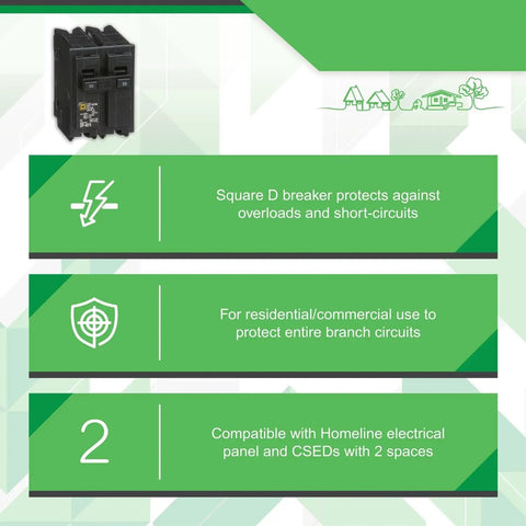 Square D 30 Amp Two Pole Surge Circuit Breaker for 120/240V Home Panels, 10kA Interrupting Rating, standard type