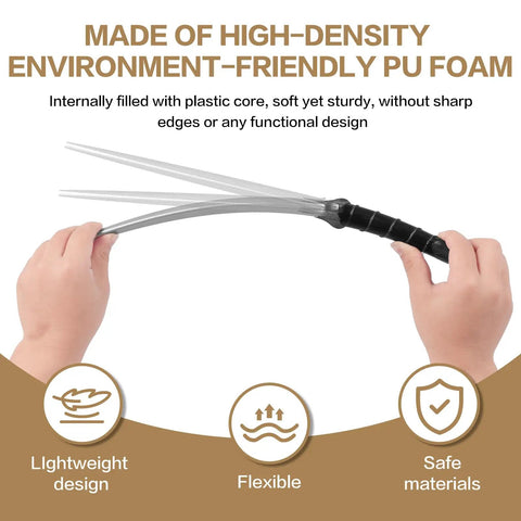 Hands holding flexible 16 Inch Foam Dagger Prop Two Pack For LARP Cosplay And Renaissance Knight Theatrical Safe Costume Accessory