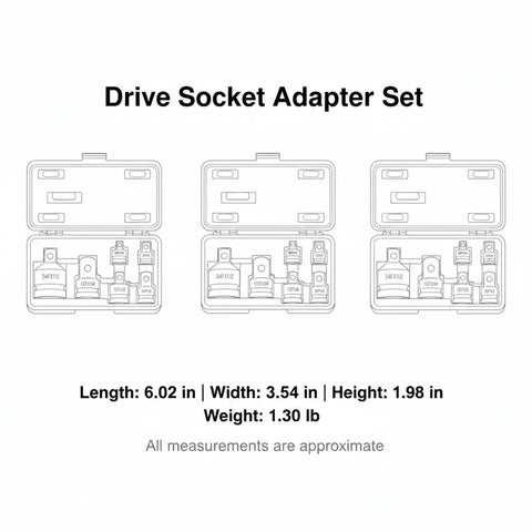 Huge 6-Piece Drive Socket Adapter Set Made Of Chrome Vanadium Steel Lets You Hook Your Impact Wrench To Any Standard Socket Kit Plus Storage Box For Gnarly Automotive Repairs And Heavy Duty Bolts, in case.