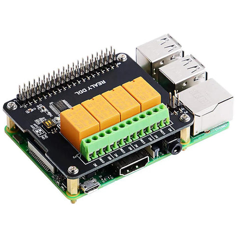 4 Channel Relay Module for Raspberry Pi High Voltage Switching Board Plug and Play Home Automation Add On installed on Pi