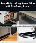1 Pair 76mm Wide Heavy Duty Drawer Slides For Truck Bed With Full Extension, Quiet Operation, Anti Rust Design, Smooth Ball Bearing Rails For Easy Access To Tools And Gear, locking slide with blue safety latch for RV cabinets