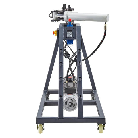 Commercial Grade Portable Electric Pipe Bender Powered By A Snappy 750W Motor And Three Heavy Duty Dies For Nailing Clean 180 Degree Bends On Various Metal Tubing side view with hydraulic pump.