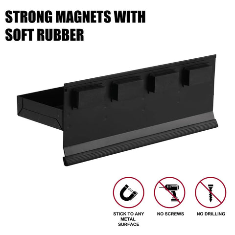 Magnetic Tool Tray 12 By 4.5 By 1.25 Inches Built Tough Heavy Duty Steel Parts Organizer with strong magnets for metal surfaces.