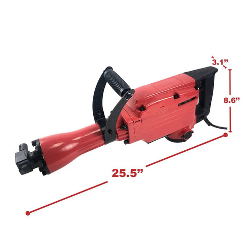 Beast 2200W Electric Demolition Jack Hammer with measurements, for Concrete and Asphalt Breaker, shown in side profile.