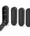 Sleek Black Folding Wall Hooks Four Pack With Swivel Hinge Design showing one folded hook and three flat mounts in black.